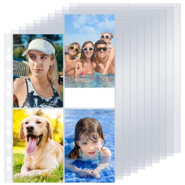 Pack of 30 240 Pockets A4 Photo Sleeves for A4 2/3/4 Ring Binder, Transparent Postcard Sleeves, 4 Compartments, Double-Sided Pockets Photo Page Protector, Top Loading Photo Album Refill Pages (10.5 x