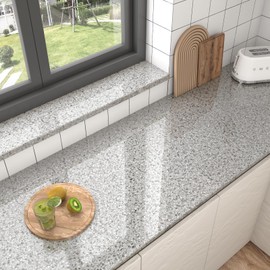 EaseStick Light Grey Granite Countertop Contact Paper Waterproof Glossy Marble Contact Paper Peel and Stick Countertops for Kitchen Removable Modern Grey Terrazzo Vinyl Wrap for Desk Table 15.7"x160"
