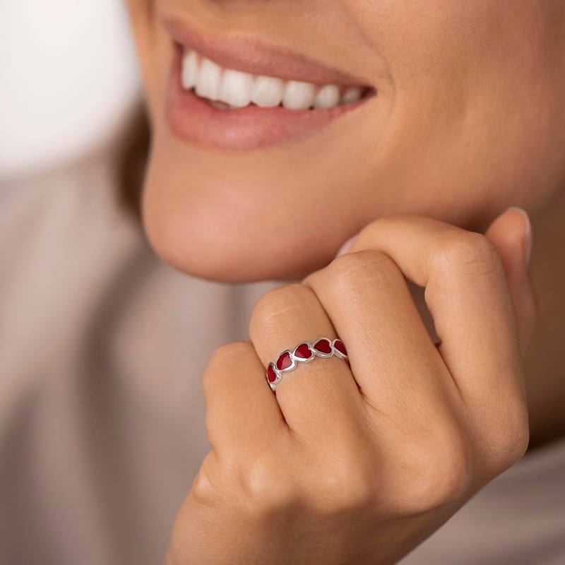 VLNET Red Enamel Heart Ring - One Size Fits All