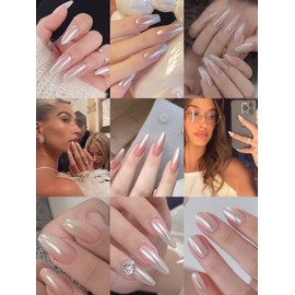 2Pcs White Chrome Nail Powder Moonlight Pearl Powder for Nails, Magic Clear Pearlescent Aurora Mirror Effect Gel Nail Glitter Powder Nails Art Design 0.5/Jar