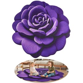 Hikiwin Flower Design Round Area Rugs,Absorbent Quick Dry Kitchen Rugs,Washable Decorative Irregular Bedroom Rug, Anti Slip Flower Rug,Purple,47x47 Inches,1 Piece