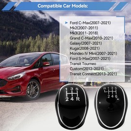 XUKEY Manual Gear Knob 5 Gears for Ford Focus Fiesta Mk2 Mk3 Mk4 C-Max S-Max Galaxy Kugo Mondeo S-Max Transit 6R Improved PU Leather Black