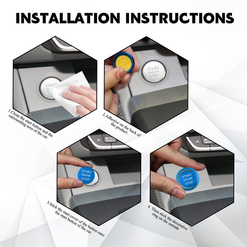 QZTYTY Car Push Start Button Cover, Ignition Switch Button, Engine