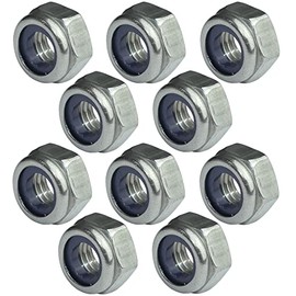 AERZETIX - C49568 - Set of 10 locking nuts, stop nuts, hexagonal M8 outer 13 mm, stainless steel 2, self-locking nuts with nylon ring - DIN 985