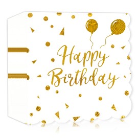 Pack of 40 Napkins Happy Birthday, White and Gold Birthday Lace Napkins 33 x 33 cm for Boys Girls Birthday Celebrations Party Anniversary