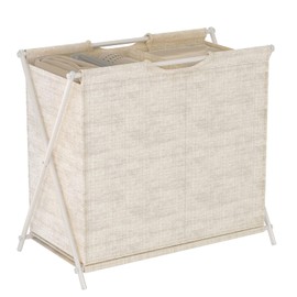 Laundry Sorter 2 Section, Collapsible Laundry Basket 2 Dividers Laundry Hamper Clothes Storage Organizer with Handle for Bedroom, Closet, Bathroom