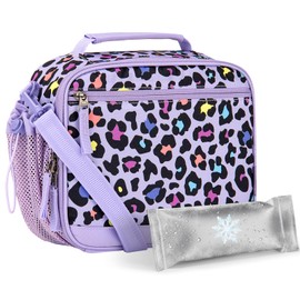 Choco Mocha Cheetah Lunch Box Kids Lunch Box for Girls Lunch Boxes for School Lunch Bag ice packs with Shoulder Strap for Toddler Preschool Kindergarten Purple