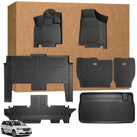 Floor Mats Full Set for Dodge Grand Caravan 2008-2020 & for Chrysler Town & Country 2008-2016(ONLY Stow'n Go), TPE All Weather Protection Custom Fit Floor Liners & Backrest Mat & Cargo Liner