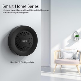 eMylo Zigbee Alarm, Black Alarm, TUYA/SmartLife APP Control, Sound & Light Alarm, Auto Push Notification, for Residential Units, Hospitals, Nursing Homes, etc. (Requires TUYA Zigbee Hub)