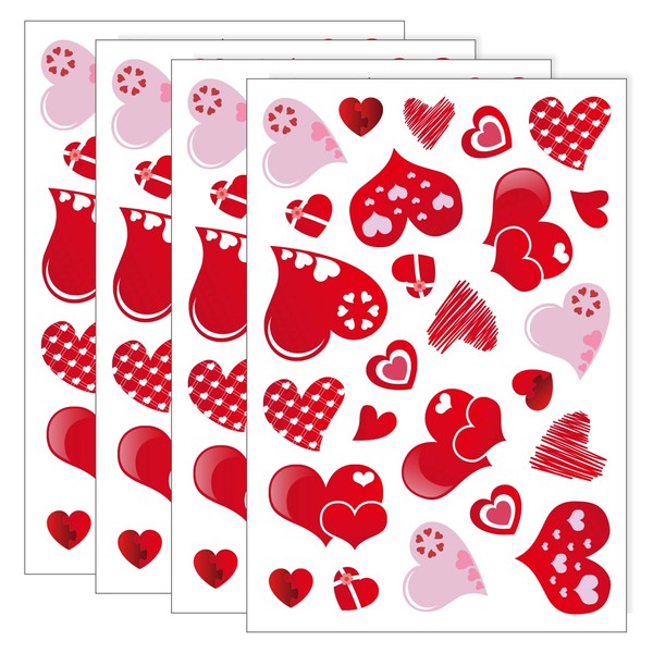 TUPARKA 4 Sheets 100Pcs Hearts-Shape Valentine's Day Window Clings for Valentine's Decoration Wedding Party Birthday Party Supplies