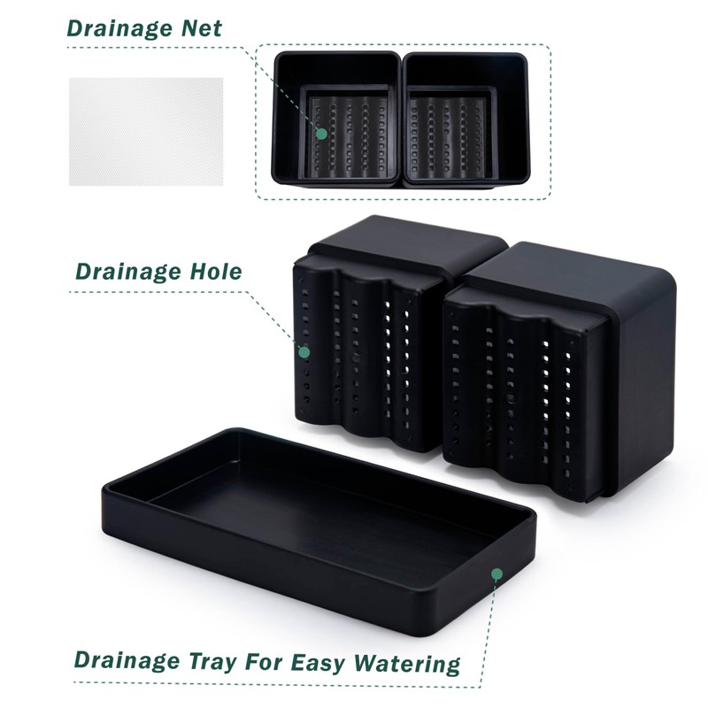 Herb Garden Planter Set with Saucer, Black, 76-Q-B-1