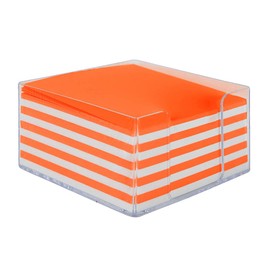 Waytex 931085 Notepad, White, Neon Orange, 350 Notes, 9 x 9 cm, with Plexiglass Stand, Transparent