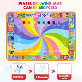 Water Doodle Magic Mat, Larger 100 x 70cm Multicolored No Mess Water Drawing Painting Pad with 3 Magic Pens & 8 Stamps - Best Educational Toy & Xmas Gifts for Boys& Girls Age 3 4 5 6+ Years Old