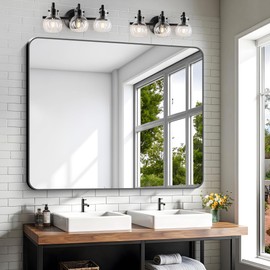 KOCUUY 40"x48" Large Rectangle Vanity Mirror, Black Metal Frame Mirror with Rounded Corner, Modern Design of Upgraded Shatterproof Glass for Bathroom, Bedroom, Living Room, Entryway