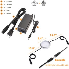 Lvyinyin Under Cabinet LED Lighting Kit Wall Plug, Touch Dimmable, 120V to 12V Puck for Kitchen Closet Counter Lighting, 6 Lights, Warm White