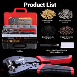 Grommet Tool Kit with 1/4" Punch Self-Locking Eyelet Tool with 420PCS Grommets (Silver, Gold, Black, Copper) Includes Washers and Carrying Case for PVC, Canvas, Leather