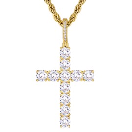 KRKC&CO Moissanite Cross Necklace, Zirconia Moissanite Diamond Pendant, 14K Gold/White Gold Plated Iced Out Cross Pendant Cross Chain, 0.8/2/2.5 mm 41/46/51/56 cm Chain, Gift for Men and Women, Brass,