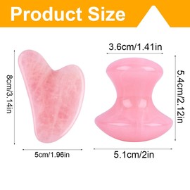 KSOIQPU Pack of 2 Gua Sha Massage Tool, Rose Quartz Mushroom Heart Shape Scraper Stones, Ideal for Face Scraper and Eye Massage, Can Be Used for Wrinkle Reduction and Spa Experience