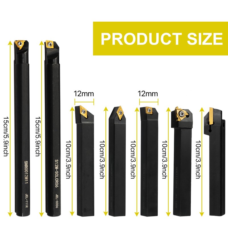 Indexable Lathe Tools 21PCS Kit, 1/2" 12mm Shank 7PCS Metal