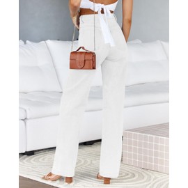 Cicy Bell Women's High Waisted Jeans Boyfriend Baggy Straight Leg Casual Denim Pants with Pockets White