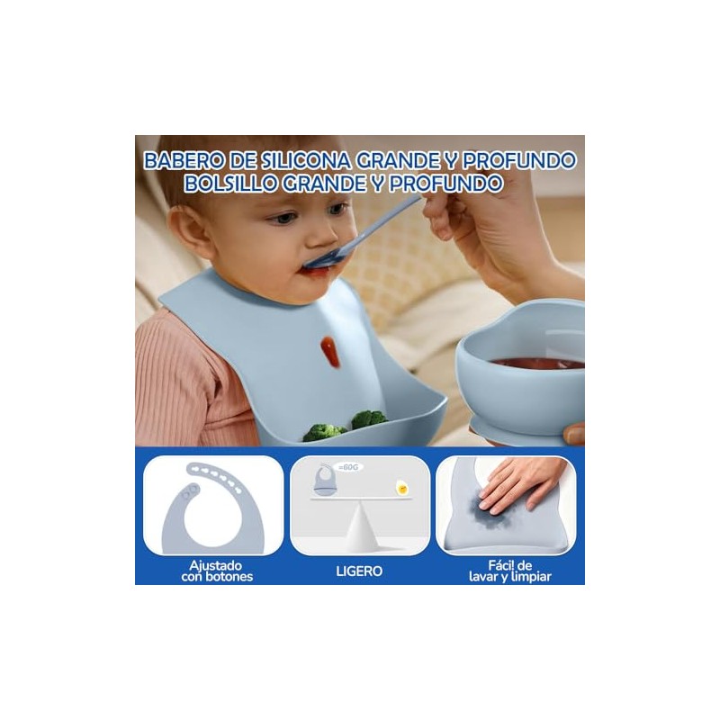 14pcs Vajillas Platos para Bebe Silicona, Set Alimentacion Complementaria Bebe,