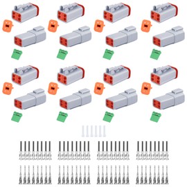 102 PCS Deutsch DT Grey 4 Pin Connectors 8 Set, Waterproof Electrical Wire Connector with Stamped Contacts and Seal Plug for Truck, Off-Road Vehicles, Construction, Agriculture, Motorcycle Wiring