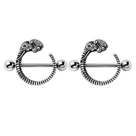 Pierced Owl 14G Stainless Steel CZ Crystal Paved Elephant Head Nipple Shields, Sold as a Pair