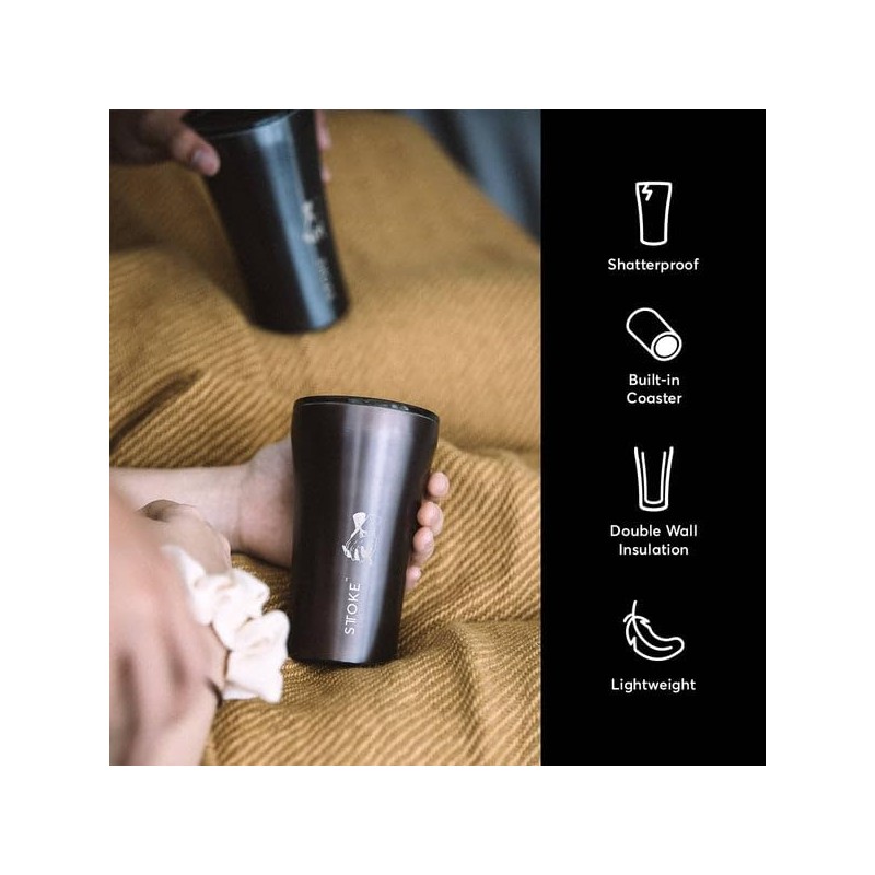 Sttoke Leakproof Ceramic Reusable Coffee Cup 12 oz, Gunmetal Grey