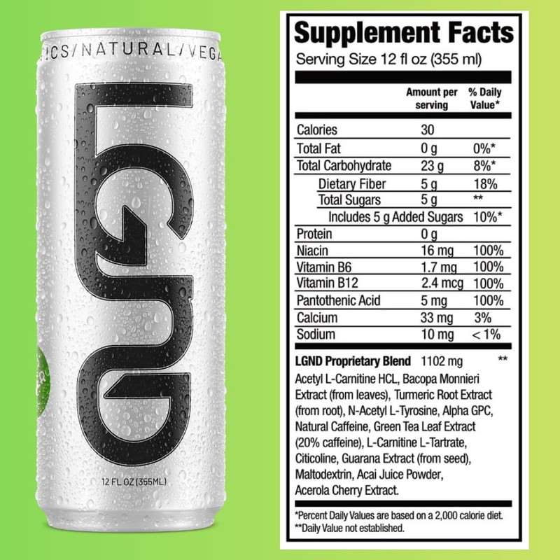 LGND Nootropic Performance Drink 12Oz. - Low Calorie, Ginger &