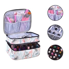 XQBAG Nail Polish Carrying Case -Holds 30 bottles(15ml-0.5fl.oz)，Nail Polish Bag organizer, Double-layer Storage Bag for Nail Polish and Manicure Set, Cosmetic Travel Cases(Leaf)