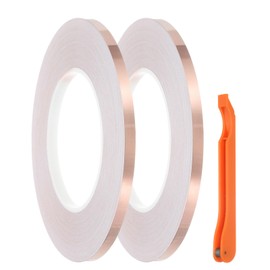 PATIKIL Copper Foil Tape 2 Rolls 1/4" x 164Ft Stained Glass Foil Handfoiler for DIY Craft Stained Glass Soldering Electrical Repair with Lead Foil Tool Kit Orange