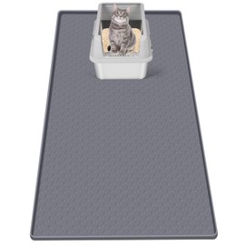 Bartuke Cat Litter Mat, Extra Large 51.2" x 25.6" Silicone Mat Litter Trapping Mat for Scatter Control, Soft on Kitty Paws, Easy to Clean (Gray)