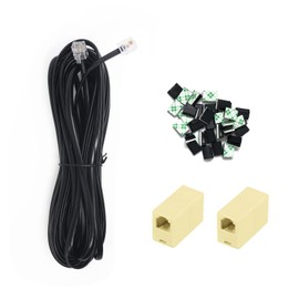 OLIREXD 25FT RJ11 Landline Extension Phone Cord with 30 Adhesive Cable Clips and 2 6P4C Straight Inline Coupler for Home or Office Landline System