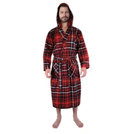 Andrew Scott Mens' Robe with Hoodie| Cotton Flannel Brush Plaid | All Season | Full Length House Robe