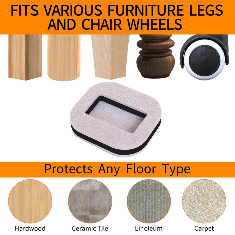 16 PCS Felt Furniture Coasters Caster Cups, Bed Office Chair