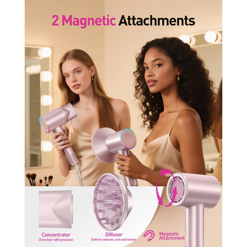 High-Speed Hair Dryer with Diffuser, Ionic Blow Dryer (Rose Gold)