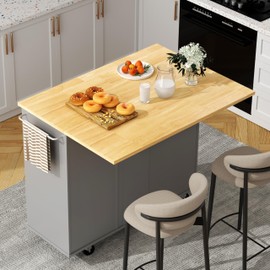 Shintenchi Kitchen Island with Folding Drop Leaf, Rolling Island Table with Storage, Kitchen Cabinet on Wheels with Seating Area for Kitchen, Bar Cart with Cabinet, Gray