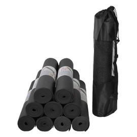 Hello Fit 10-Pack Yoga Mat With Carrying Bags, 68" x 24" Non Slip Exercise Mat, 4mm Thick Gym Mat, Bulk Non Toxic Yoga Mats for Schools and Studios, Black