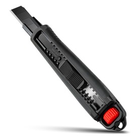 HAUTMEC 18mm Heavy Duty Utility Knife, Box Cutter with Double Lock Mechanism, Auto-Lock and Ratchet-Lock, SK2 Sharp Black Blade for Industrial or Construction Applications HT0136-KN