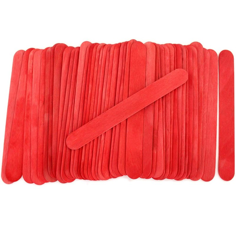 CraftySticks 100 Pack 6 Inch Red Color Jumbo Wood Popsicle