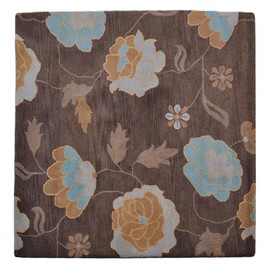 Hand Tufted Wool ECO-Friendly Area Rugs - 6'x6', Square Shape, Brown, Floral Modern Design, High Pile Thick Handmade Anti Skid Area Rugs for Living Room, Bed Room (K00518)