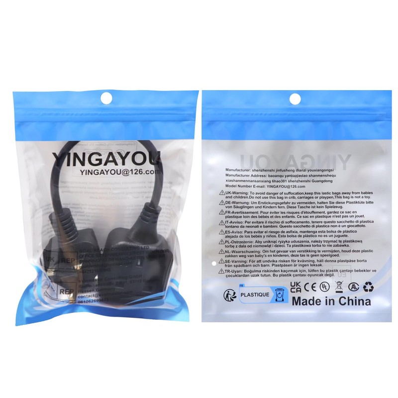 YINGAYOU Single Extension Lead Short Single Head Power Cord (Black,