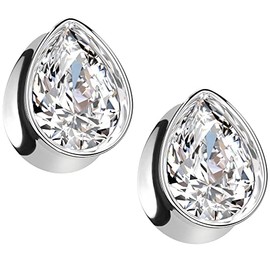 Pierced Owl 316L Stainless Steel CZ Crystal Tear Drop Shaped Double Flared Plugs, Sold As Pair (12mm (1/2"))