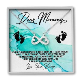 Expecting Mom Infinity Heart Necklace, Pregnant Woman, Gift for Mom to Be for Christmas, Birthday, Mother's Day Luxury Box 18k Yellow Gold Finish