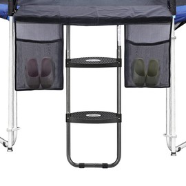 HBTower Trampoline Ladder, 2 Steps with Wide Steps, Trampoline Storage Bag, Universal Hook, 220 lbs Capacity Trampoline Accessories for Children Kids, Black