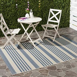 Safavieh Courtyard Collection CY6062 Stripe Indoor/ Outdoor Area Rug, 8' x 11', Beige / Blue