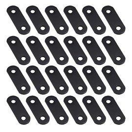 FUYUANAS 24 Pcs Black Straight Brace Brackets,Stainless Steel Flat Black Metal Braces Brackets,46mm Straight Mending Plates Brackets,Shelf Bracket with Screws (76)