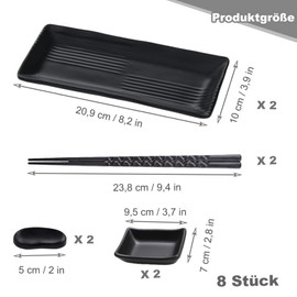 FEADBYT Sushi Plate with Dipping Bowls, Sushi Crockery with Chopsticks, Asian Tableware Set, with 2 Pairs of Chopsticks, 2 Chopstick rests, 2 Plates, 2 Dip Plates