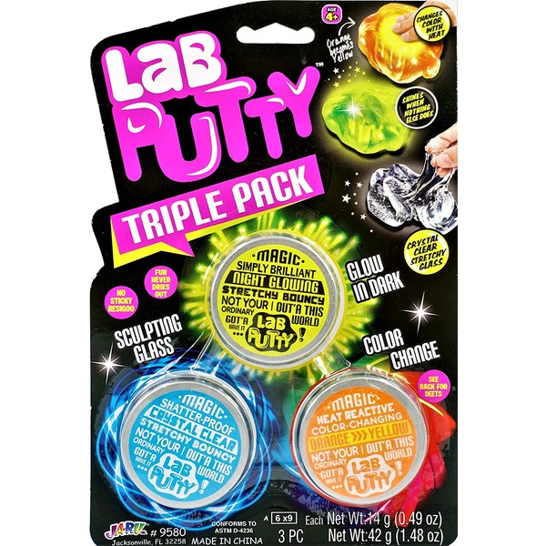 JA-RU Lab Putty Assorted Magnetic, Heat Sensitive, Crystal Clear, UV Sensitive, Glow in The Dark (Random 3 Units in 1 Pack) Thinking Smart Crazy Stress Putty Kids Sensory Toy Stress Relief 9580-1A