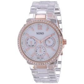 Accutime XOXO Women's XO5528 Clear Bracelet with Rhinestones on Rose Gold Case Watch